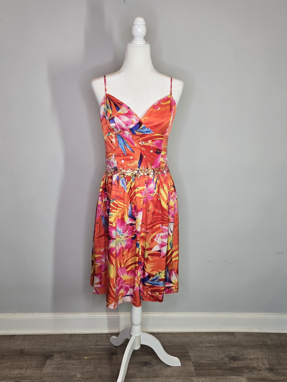 WD.NY Tropical Print Silk Sundress Size 8